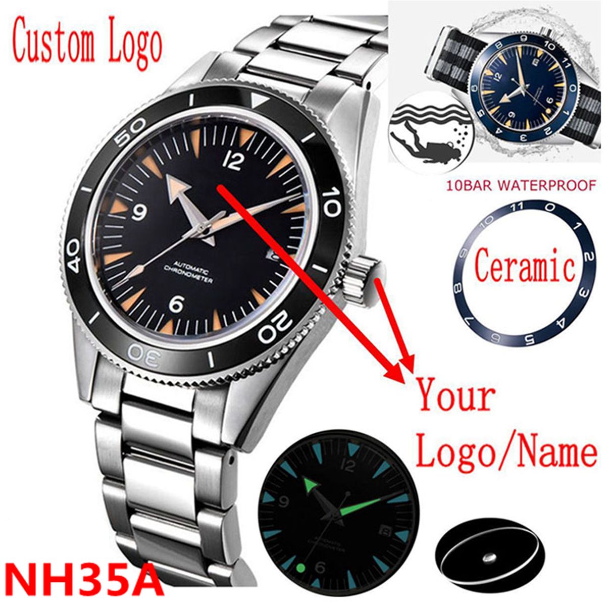 Luxury Watch Life - Custom Logo NH35 Movement Watch 10bars